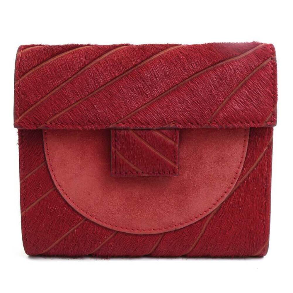 Salvatore Ferragamo Tri fold Wallet Calf Hair Suede Red